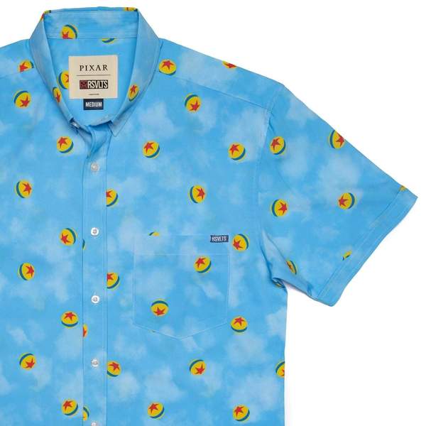 RSVLTS Pixar Ball KUNUFLEX Short Sleeve Shirt in Blue — front view