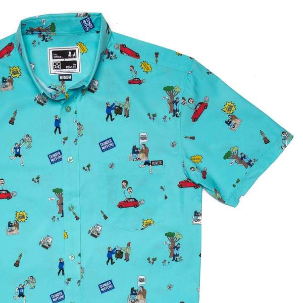 RSVLTS Assistant To The Regional Manager KUNUFLEX Short Sleeve Shirt in Blue — front view