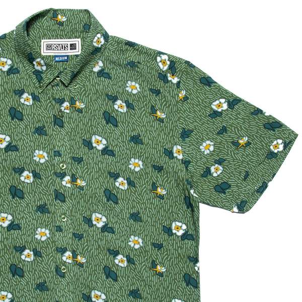 RSVLTS Wild Roses KUNUFLEX Short Sleeve Shirt in Green — detail 3