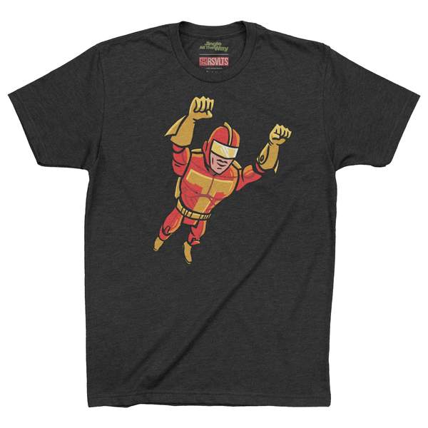 RSVLTS Turbo Man Takes Flight Crewneck Tee in Black — front view