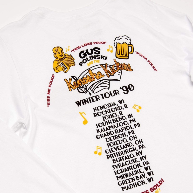 RSVLTS 1990 Kickers Winter Tour Crewneck Tee in White — front view