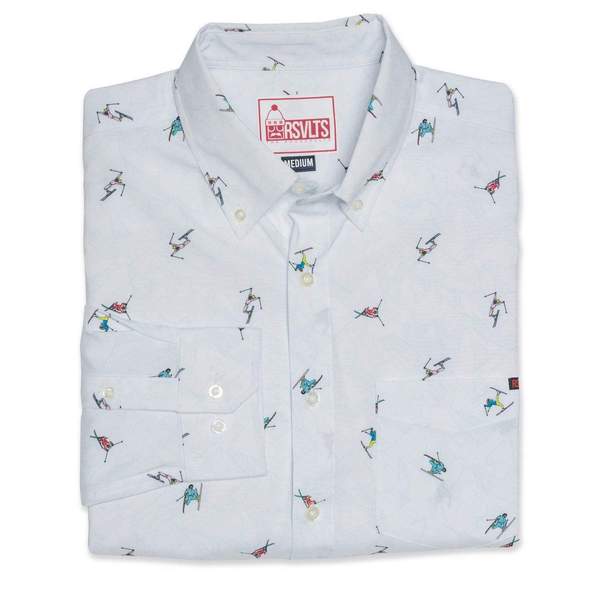 RSVLTS Retro Ski Long Sleeve Shirt in White — front view