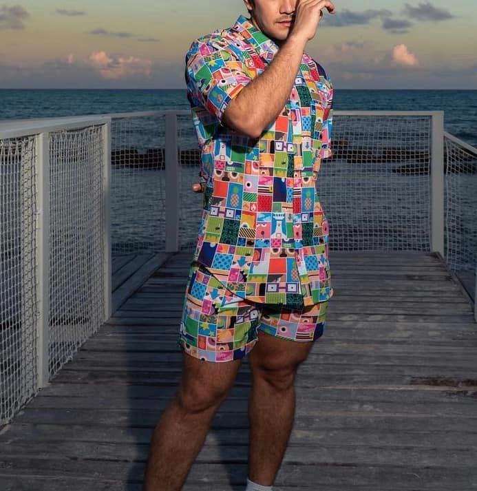 RSVLTS Nick Wallpaper KUNUFLEX Short Sleeve Shirt in Multicolor — front view