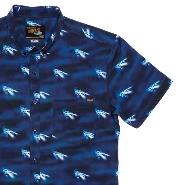 RSVLTS Hover Conversion KUNUFLEX Short Sleeve Shirt in Blue — front view
