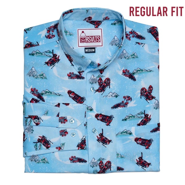 RSVLTS All Downhill From Here Long Sleeve Shirt in Blue — front view