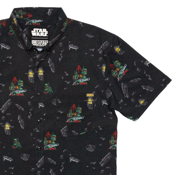 RSVLTS Out With The Garbage KUNUFLEX Short Sleeve Shirt in Black — front view