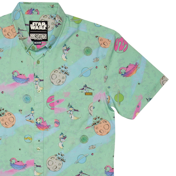 RSVLTS Boba Fett’s Debut KUNUFLEX Short Sleeve Shirt in Green — front view