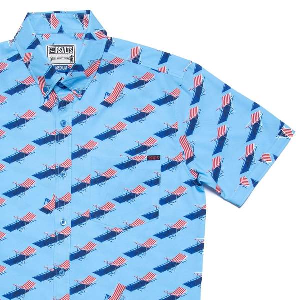 RSVLTS American Beach Day KUNUFLEX Short Sleeve Shirt in Blue — front view
