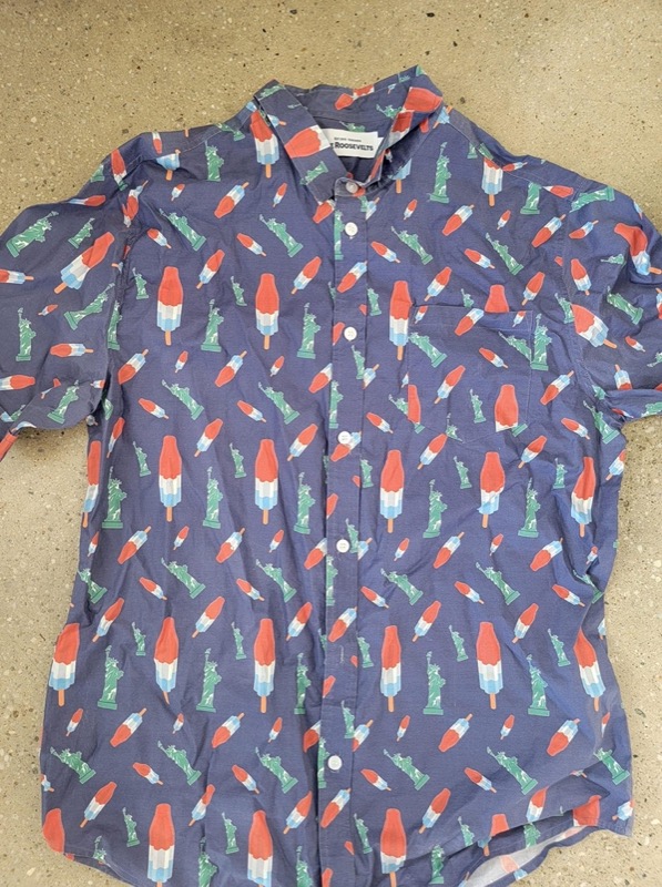 RSVLTS Bomb Pops & Freedom navy prototype KUNUFLEX Short Sleeve Shirt in Blue — front view
