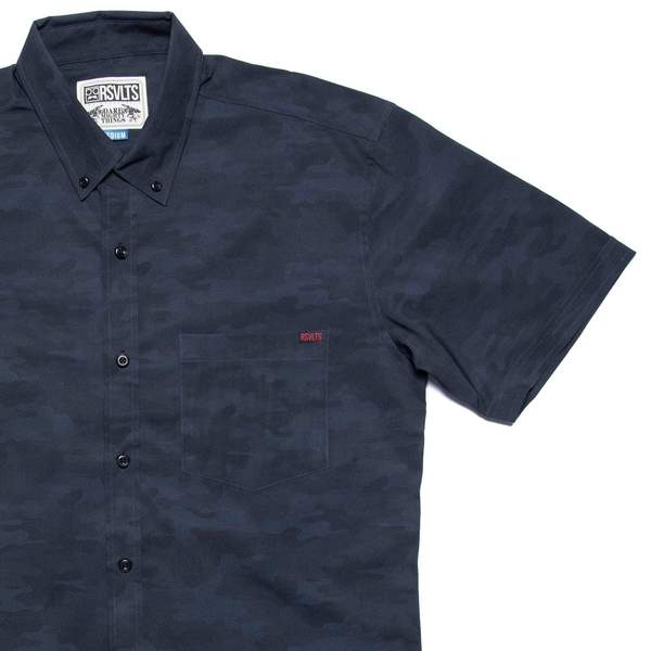 RSVLTS Deep Camo KUNUFLEX Short Sleeve Shirt in Blue — front view