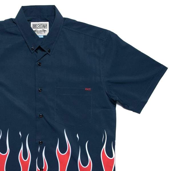RSVLTS Hall Of Flame KUNUFLEX Short Sleeve Shirt in Blue — front view
