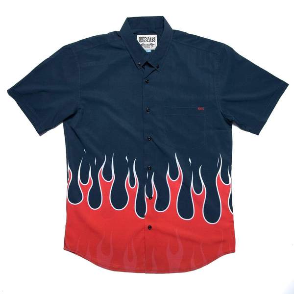 RSVLTS Hall Of Flame KUNUFLEX Short Sleeve Shirt in Blue — detail 2