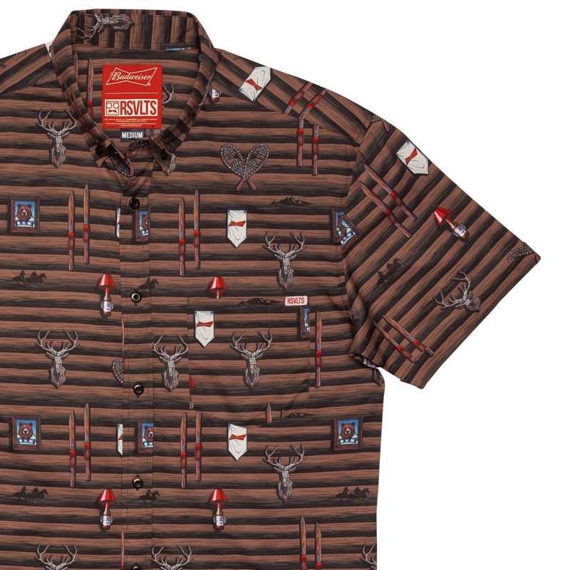 RSVLTS This Buck’s For You KUNUFLEX Short Sleeve Shirt in Brown — front view