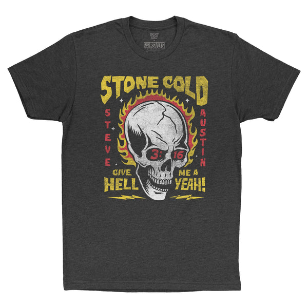 RSVLTS Yellow Skull Crewneck Tee in Black — front view