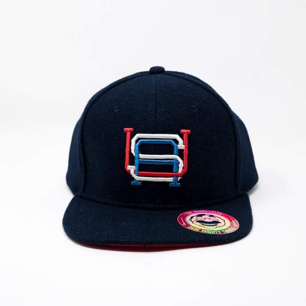 RSVLTS Interlocking USA Snapback Hat in Blue — front view