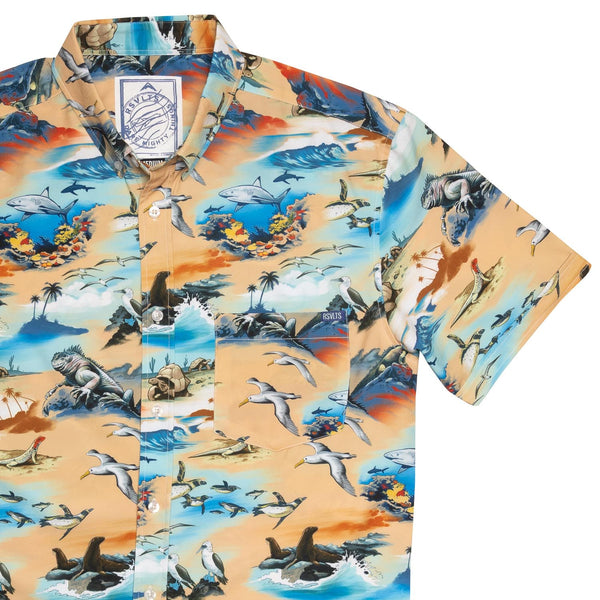 RSVLTS Galapagos Islands KUNUFLEX Short Sleeve Shirt in Orange — front view