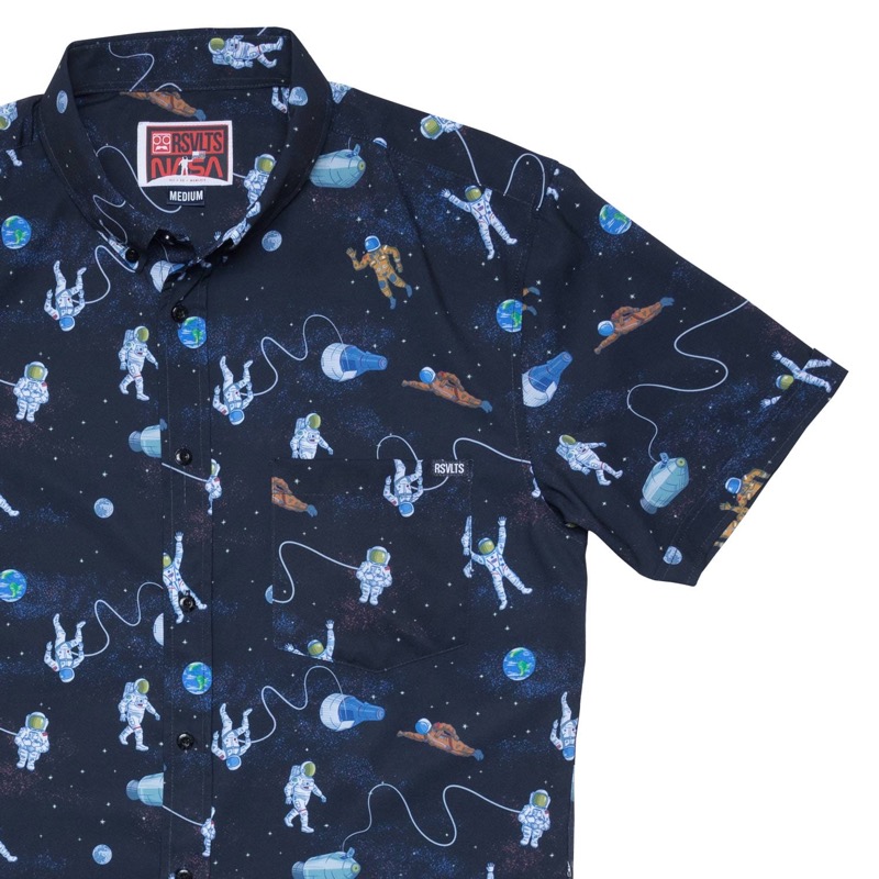 RSVLTS Dark Side of the Space Walker KUNUFLEX Short Sleeve Shirt in Blue — front view