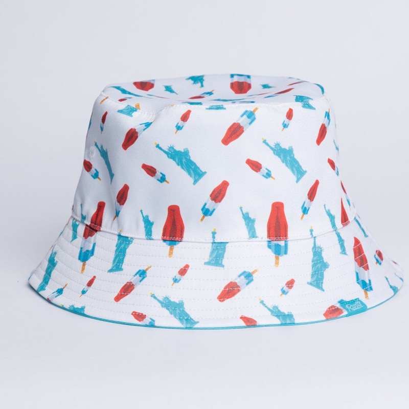 RSVLTS America Pops & Freedom Bucket Hat in White — front view