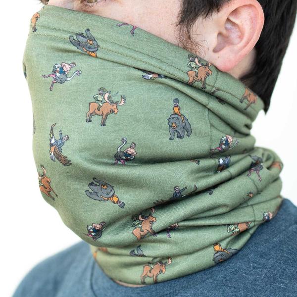 RSVLTS Teddy Riding Things neck Mask in Green — front view