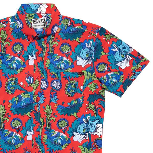 RSVLTS Rococo KUNUFLEX Short Sleeve Shirt in Red — front view