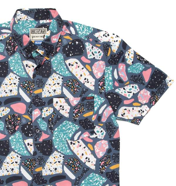 RSVLTS Rock Party KUNUFLEX Short Sleeve Shirt in Black — front view
