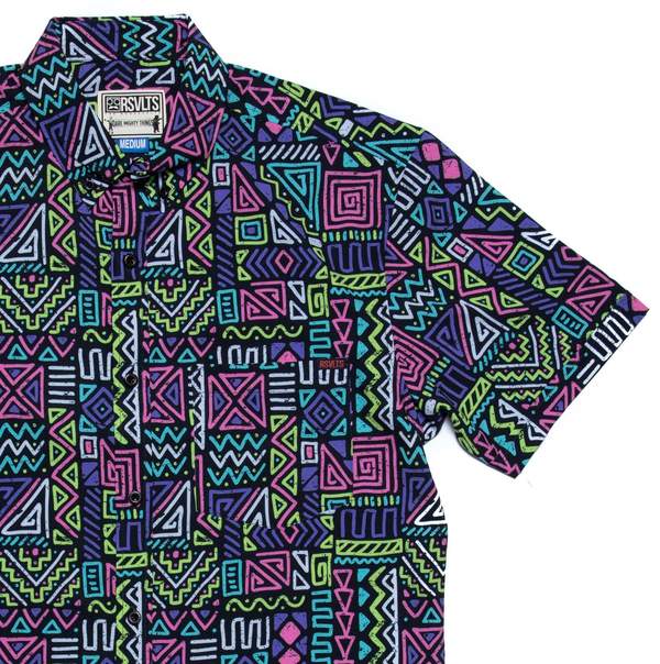 RSVLTS Party At Olmec’s KUNUFLEX Short Sleeve Shirt in Purple — front view