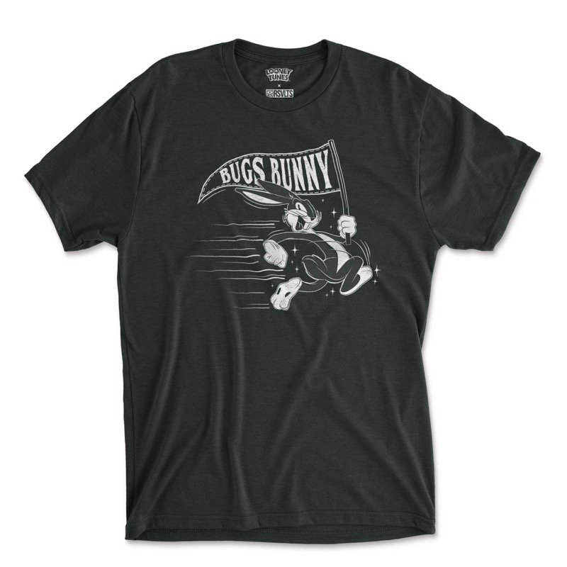RSVLTS Bugs Bunny On The Run Crewneck Tee in Black — front view