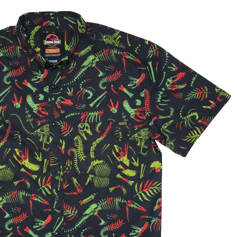 RSVLTS Fossil Records KUNUFLEX Short Sleeve Shirt in Black — front view