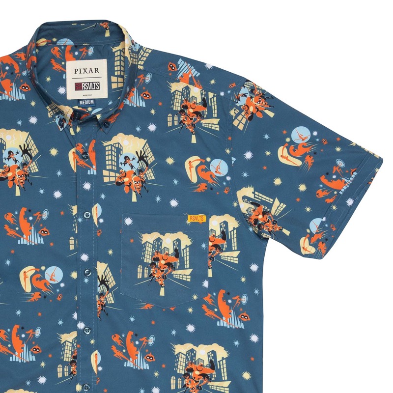 RSVLTS Metroville’s Most Wanted KUNUFLEX Short Sleeve Shirt in Blue — front view