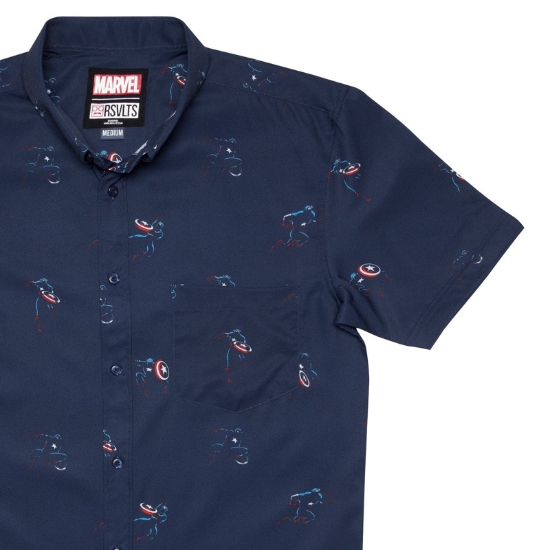 RSVLTS Legendary Hero KUNUFLEX Short Sleeve Shirt in Blue — front view