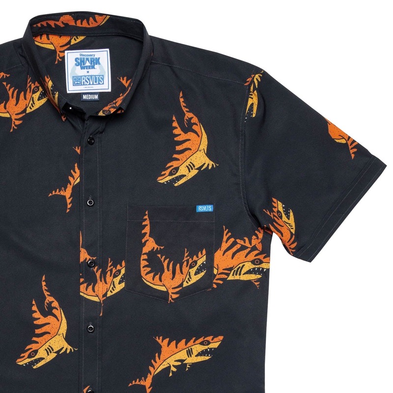 RSVLTS Sea Tiger KUNUFLEX Short Sleeve Shirt in Black — front view
