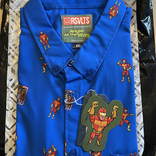 RSVLTS It’s Turbo Time! KUNUFLEX Short Sleeve Shirt in Blue — front view