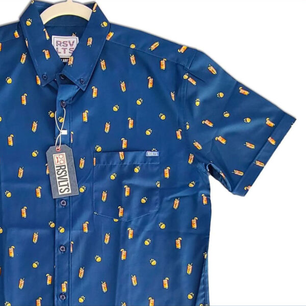 RSVLTS Palms Away KUNUFLEX Short Sleeve Shirt in Blue — front view