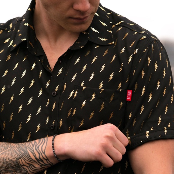 RSVLTS 24k Lightning KUNUFLEX Short Sleeve Shirt in Black — front view