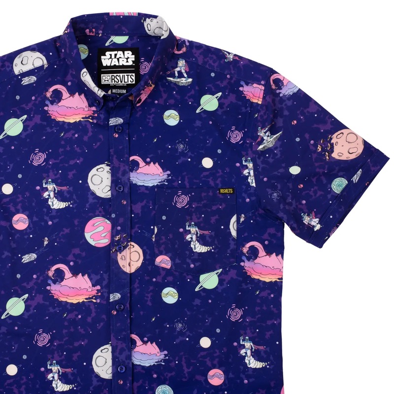 RSVLTS Boba’s Debut KUNUFLEX Short Sleeve Shirt in Purple — front view