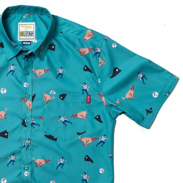 RSVLTS Benny The Jet KUNUFLEX Short Sleeve Shirt in Blue — front view
