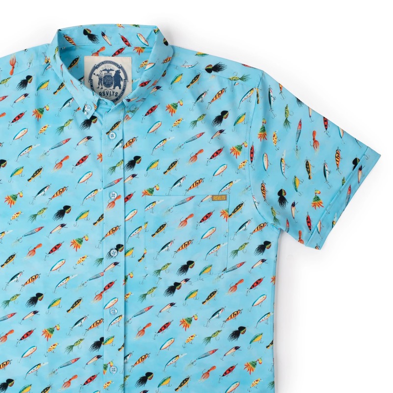 RSVLTS Lure ‘Em In KUNUFLEX Short Sleeve Shirt in Blue — front view