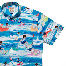 RSVLTS Surf’s Up! KUNUFLEX Short Sleeve Shirt in Blue — front view