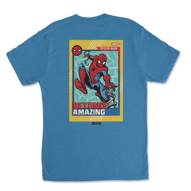 RSVLTS Trading Card Crewneck Tee in Blue — front view