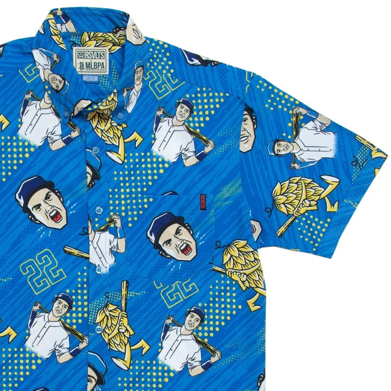 RSVLTS Christian Yelich KUNUFLEX Short Sleeve Shirt in Blue — front view