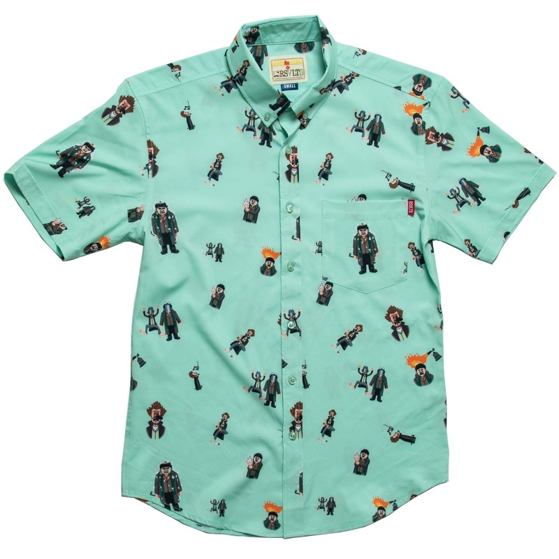 RSVLTS Wet Bandits KUNUFLEX Short Sleeve Shirt in Green — front view