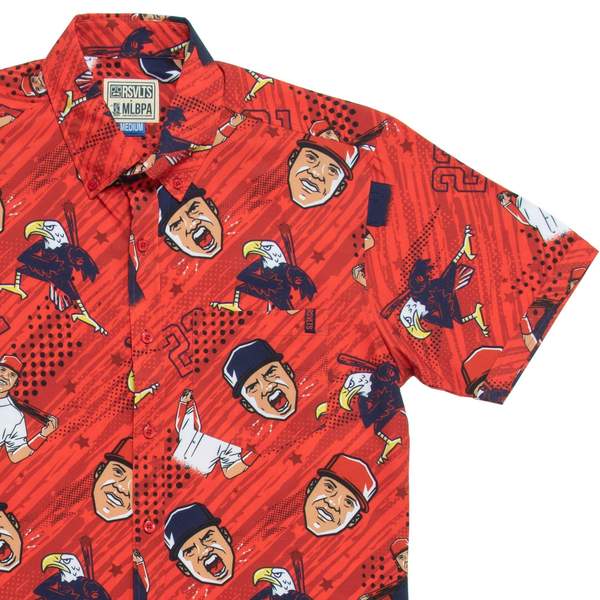 RSVLTS Juan Soto KUNUFLEX Short Sleeve Shirt in Red — front view