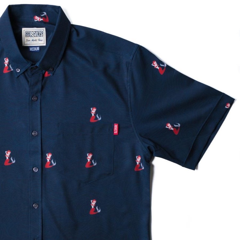 RSVLTS La Sirena KUNUFLEX Short Sleeve Shirt in Blue — front view