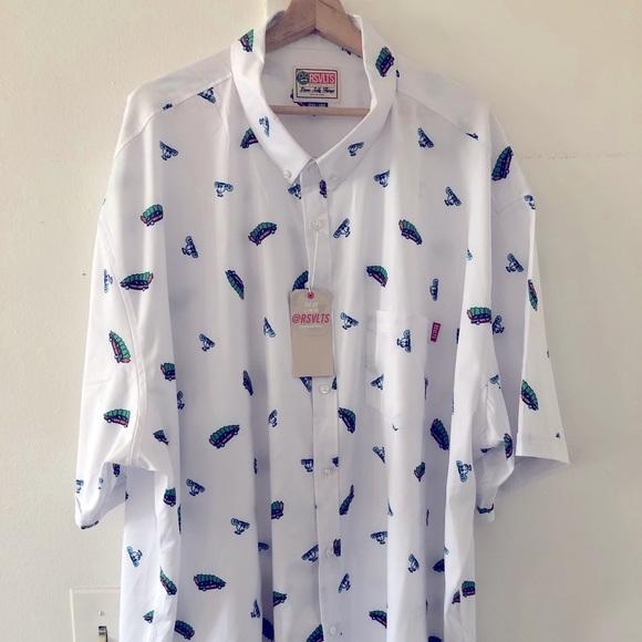 RSVLTS Little Full, Lotta Sap KUNUFLEX Short Sleeve Shirt in White — front view