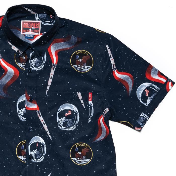RSVLTS One Small Step KUNUFLEX Short Sleeve Shirt in Blue — front view