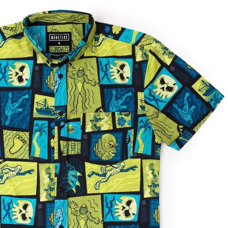 RSVLTS Creature From The Black Lagoon KUNUFLEX Short Sleeve Shirt in Green — front view
