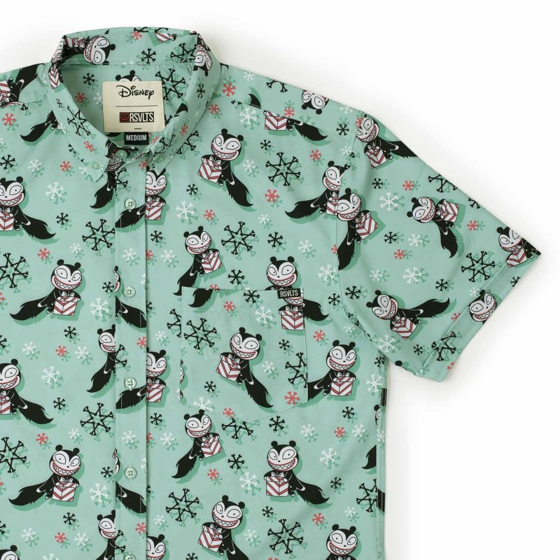 RSVLTS Merry Scary Teddy KUNUFLEX Short Sleeve Shirt in Green — front view