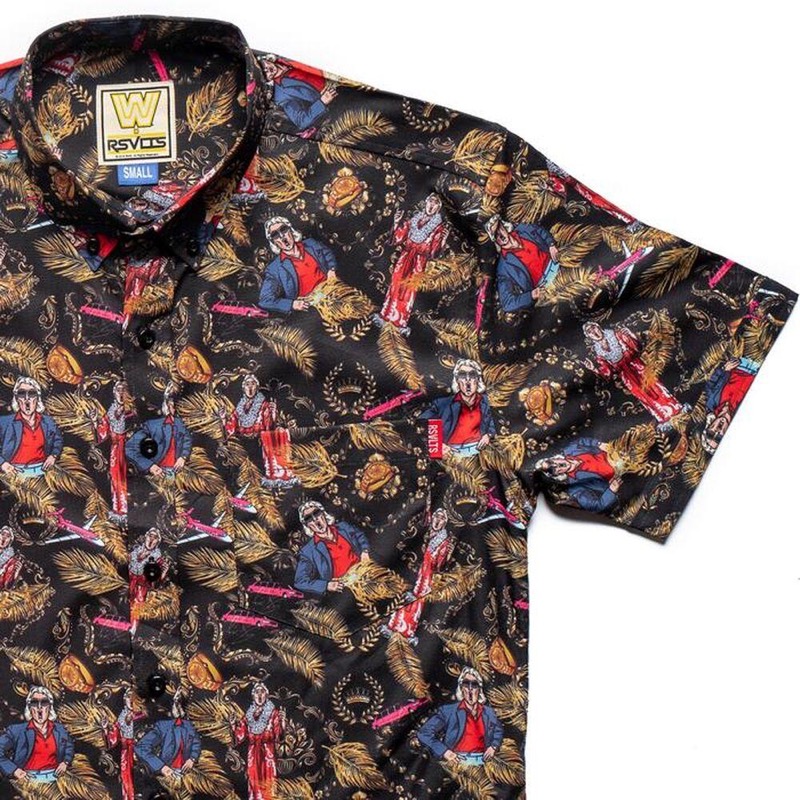 RSVLTS Nature Boy KUNUFLEX Short Sleeve Shirt in Black — front view