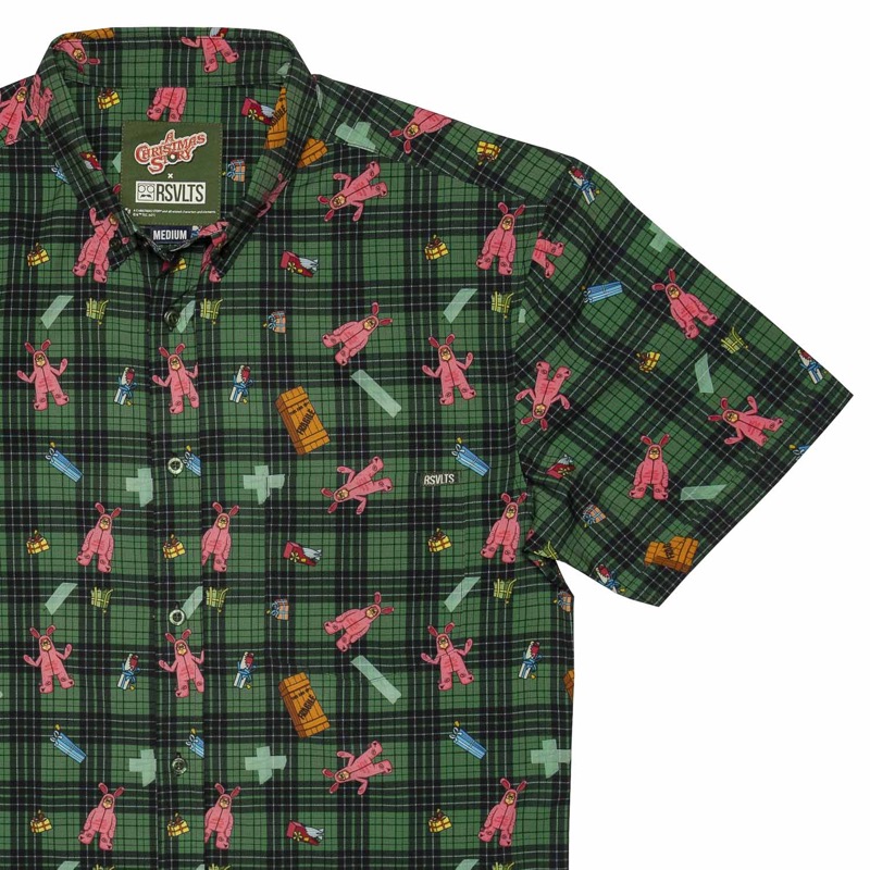RSVLTS Christmas on Cleveland Street KUNUFLEX Short Sleeve Shirt in Green — front view