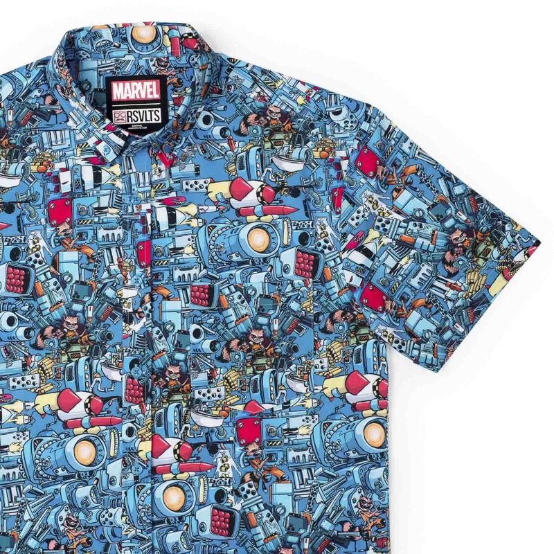 RSVLTS Rocket’s Rockets KUNUFLEX Short Sleeve Shirt in Blue — front view